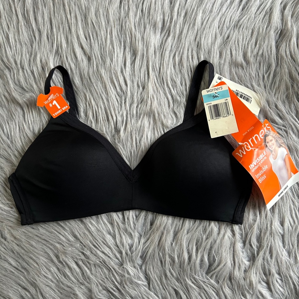 Warner's Wireless T-Shirtâ Bra Womens Size 34C Black Wirefree Back Closure